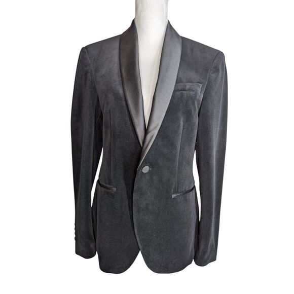 Zara Blazer Black Velvet Satin Lapel Slim Fit Tuxedo Dinner Jacket Sz 36 Small - Picture 1 of 15